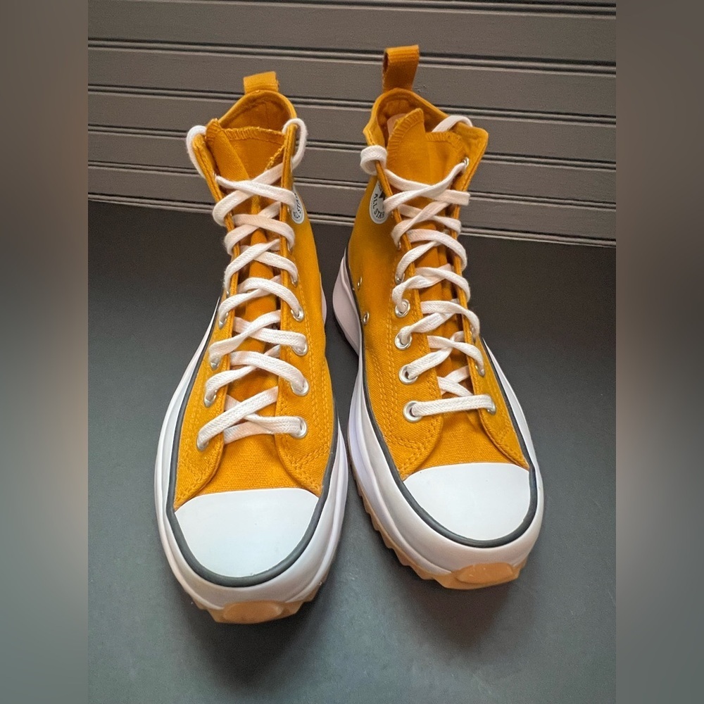 Converse Platform Run Star Hike High Top Sneakers - Mustard Yellow White - Picture 2 of 10